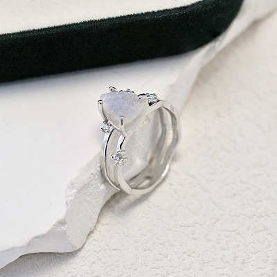 Triangle 925 Sterling Silver with Natural Moonstone Finger Rings FS-WGDF753-04-1