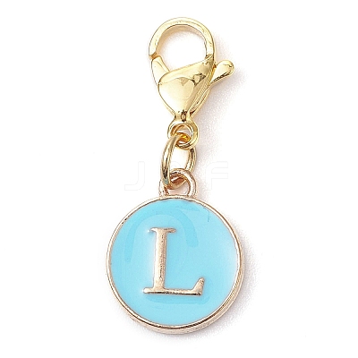 26Pcs Flat Round with Letter A~Z Alloy Enamel Pendant Decorations HJEW-JM02563-1