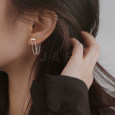 Stick Brass Cable Chain Stud Earrings FS-WGC480B-01-1