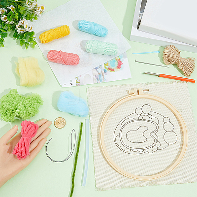 DIY Coaster Punch Needle Embroidery Starter Kits for Beginners DIY-WH20095-003B-1