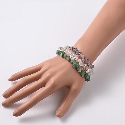 Multi-strand Gemstone Chips Stretch Bracelets X-BJEW-PH00610-04-1