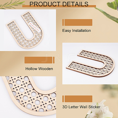 Hollow Wooden 3D Letter Wall Stickers HJEW-WH0043-57U-1