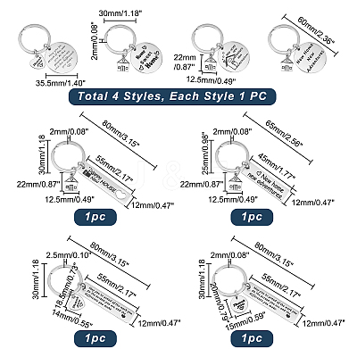 8Pcs 8 Style 304 Stainless Steel Lettering Keychains KEYC-PH0001-57-1