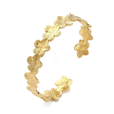 304 Stainless Steel Flower Open Cuff Bangles for Women BJEW-M316-01G-1