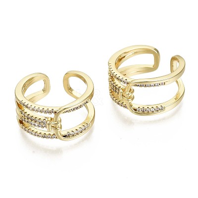 Brass Micro Pave Clear Cubic Zirconia Cuff Rings RJEW-S044-101-NF-1