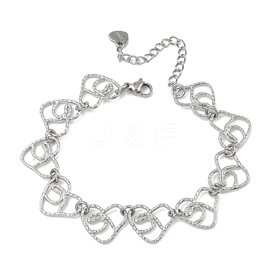 Hollow Hammered 304 Stainless Steel Link Chain Bracelets for Women BJEW-F539-01B-P-1
