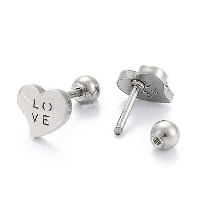 Tarnish Resistant 201 Stainless Steel Cartilage Earrings for Valentine's Day EJEW-R147-37-1