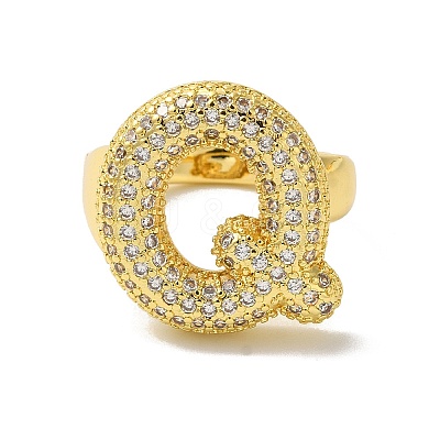 Letter Brass Micro Pave Clear Cubic Zirconia Open Cuff Ring for Women RJEW-N046-03Q-G-1