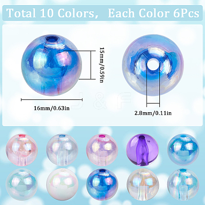 60Pcs 10 Colors Transparent & Opaque Acrylic Beads MACR-SC0001-76A-1