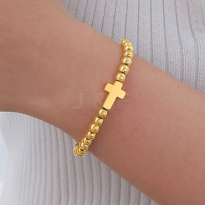 304 Stainless Steel Beaded Bracelets for Women BJEW-Z133-01G-1
