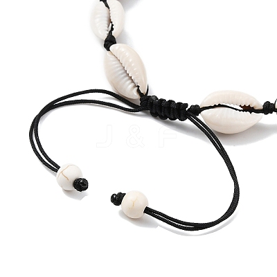 Natural Shell Braided Bead Anklet with Synthetic Turquoise Beads AJEW-AN00561-02-1
