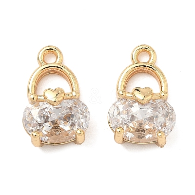 Brass Pave Cubic Zirconia Oval Bag with Heart Charms KK-A286-09G-1