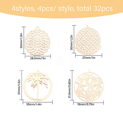 32Pcs 4 Styles Brass Pendants KKC-CA0001-08-1