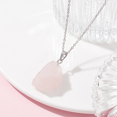 Natural Rose Quartz Nugget Pendant Necklaces NJEW-JN04507-02-1