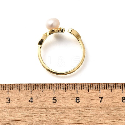 Round Natural Pearl Finger Rings RJEW-P113-24G-1