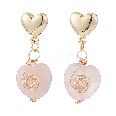 5 Pair 5 Style Natural Rose Quartz Heart Dangle Stud Earrings EJEW-JE05083-1