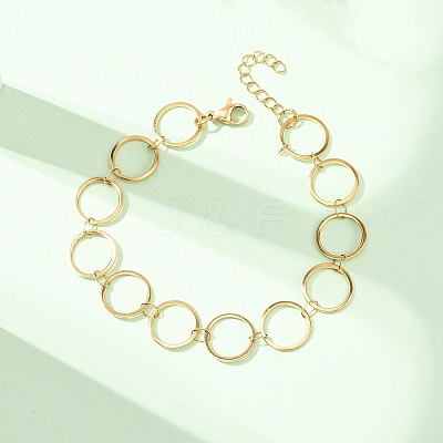 304 Stainless Steel Ring Link Chain Bracelets BJEW-P373-02D-G-1