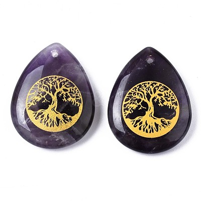 Natural Amethyst Pendants G-T122-71E-1
