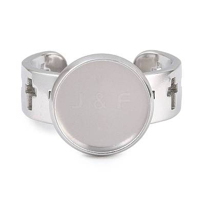 Hollow Cross 304 Stainless Steel Cuff Ring Components SA-CBA098D-02P-C-1