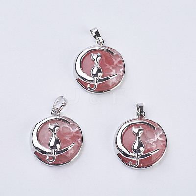 Fashion Natural & Synthetic Mixed Stone Kitten Pendants G-K234-D-1
