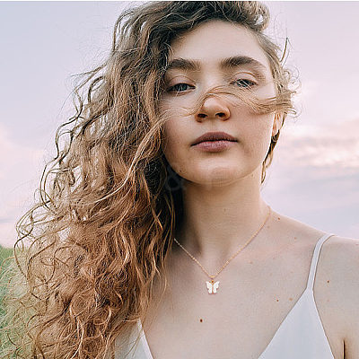 9Pcs 9 Colors Butterfly Acrylic Pendant Necklace with Light Gold Alloy Cable Chains NJEW-AN0001-79-1