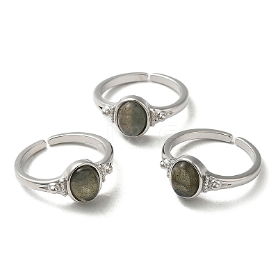 Natural Mixed Gemstone Oval Open Cuff Rings RJEW-M155-07P-1