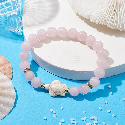 Tortoise Synthetic Turquoise & Natural Rose Quartz Stretch Bracelets for Women BJEW-JB10106-02-1