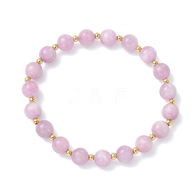 Natural Kunzite & Brass Beaded Stretch Bracelets for Women BJEW-JB14002-1