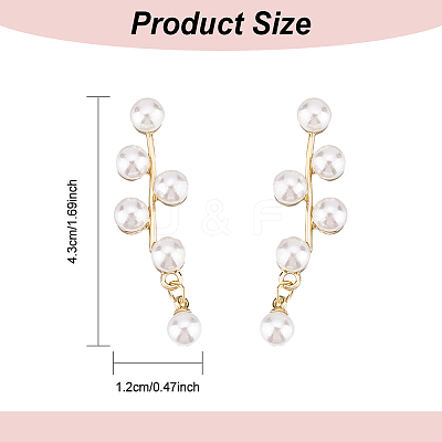 1 Pair ABS Plastic Imitation Pearl Beaded Leafy Branch Dangle Stud Earrings EJEW-AN0001-51-1