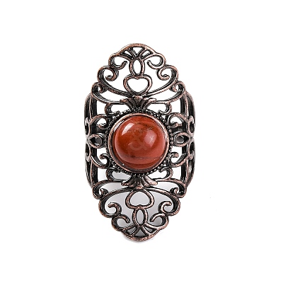 Natural Red Jasper Retro Finger Rings RJEW-B067-02R-27-1