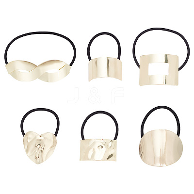 6Pcs 6 Style Rubber String Elastic Hair Ties Ponytail Hair Cuff OHAR-GO0001-04-1