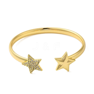 Rack Plating Brass Micro Pave Cubic Zirconia Cuff Bangles BJEW-P336-02B-G-1
