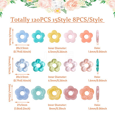 120Pcs 15 Style Transparent & Opaque Acrylic Bead Frames OACR-BT0001-03-1