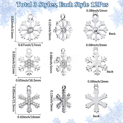36Pcs 3 Styles Alloy Rhinestone Pendants FIND-SC0020-13-1