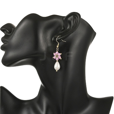 Anti-Tarnish Electroplate Bicone Glass Pearl Teardrop Beads Dangle Earrings EJEW-MZ00765-03-1