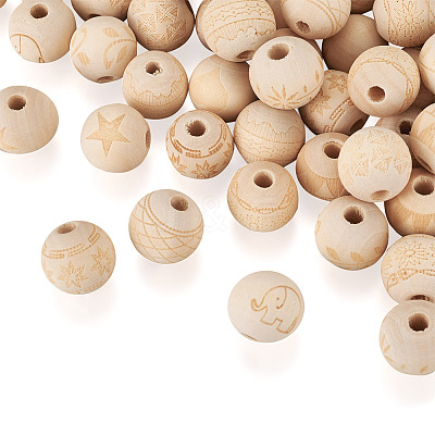 100Pcs 10 Style Unfinished Natural Wood European Beads WOOD-TA0001-55-1