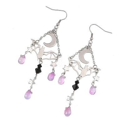 Halloween Stainless Steel Glass Dangle Earrings EJEW-TA00833-1