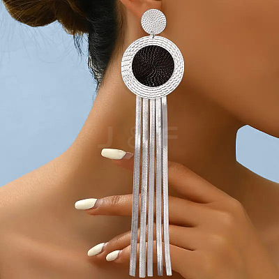 Iron Flat Round Tassel Stud Earrings FS-WG4A301-02-1