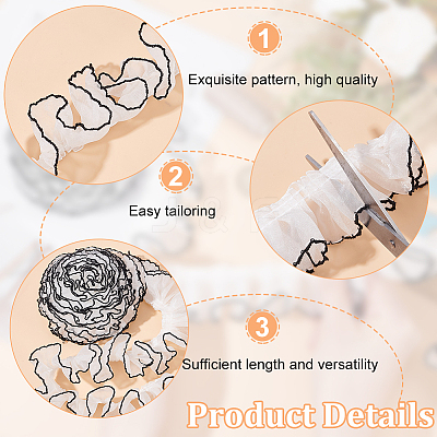 Polyester Pleated Lace Trim SRIB-FG0001-08-1