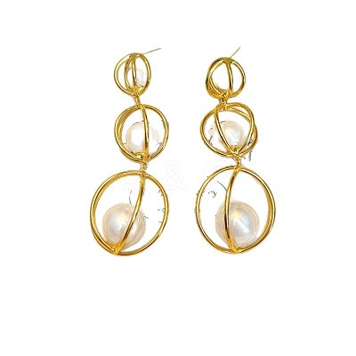 Alloy & Imitation Pearl Stud Dangle Earrings WG7B6BF-01-1