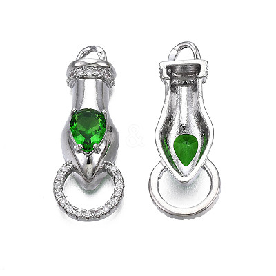 Brass Clear & Green Cubic Zirconia Connector Charms KK-N216-356P-1