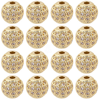 20Pcs Round Brass Micro Pave Cubic Zirconia Beads ZIRC-SC0001-37G-1