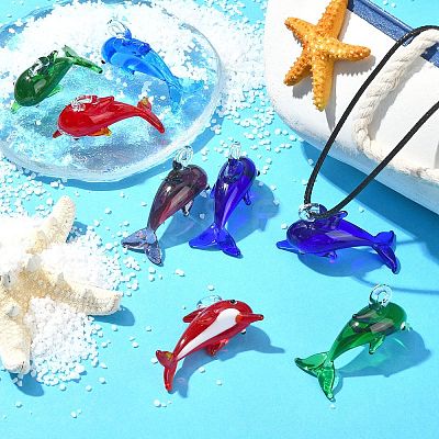 10Pcs 5 Colors Handmade Silver Foil Lampwork Pendants LAMP-CJ0002-53-1