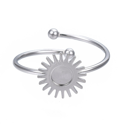 Non-Tarnish 304 Stainless Steel Open Cuff Finger Ring Cabochon Settings STAS-T060-12P-1