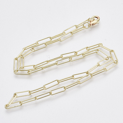 Brass Round Oval Paperclip Chain Necklace Making MAK-S072-04A-LG-1