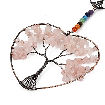 7 Chakra Heart Tree of Life Brass & Natural & Synthetic Gemstone Beads Hanging Ornament G-H359-01R-02-1