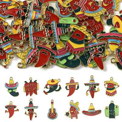 36Pcs 12 Styles Cinco De Mayo Theme Alloy Enamel Pendants ENAM-FS0004-37-1