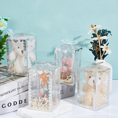 Folding Heart Print Transparent PVC Gift Packing Boxes CON-WH0085-192B-02-1