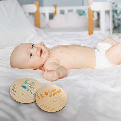 2Pcs 2 Style Single-face Printed Wooden Baby Photo Props DJEW-WH0600-006-1