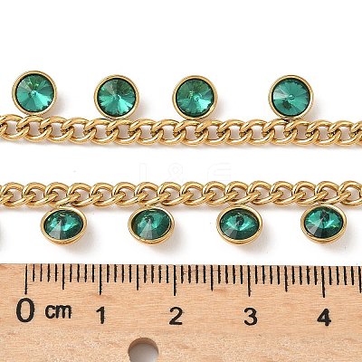304 Stainless Steel Rhinestone Flat Round Tassel Twisted Chain Necklaces for Women NJEW-V010-01G-04-1